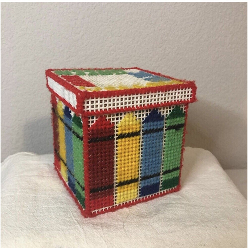 Canvas Needlepoint Crayon Box 5”x5”
